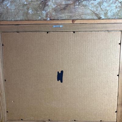 Sale Photo Thumbnail #412: Appears to be original art by Pat Schermerhorn. Uniquely framed in rough wood, and barbwire, very fitting for the art itself! Frame measures 24“ x 19.5“.