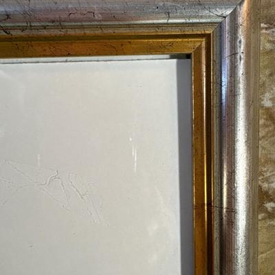 Sale Photo Thumbnail #415: Appears to be watercolor beautifully framed. A hen with several eggs, double matted. Frame measures 20” x 24”.