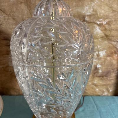 Sale Photo Thumbnail #427: Beautiful cut glass base on this 31 inch high lamp. Heavy brass base.