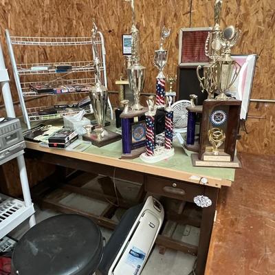 Sale Photo Thumbnail #178: - White table and shelving
On that table and shelving next to that not included. Other tables and shelves are included. (Tables on far right)

NO CHERRY PICKING or taking ONLY the items you want and leaving the rest or you will be banned! Please arrive wi