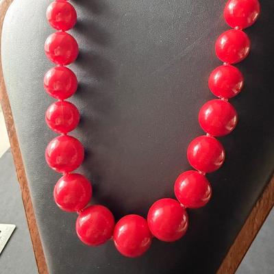 Hong Kong marked red beaded statement necklace