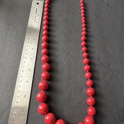 Hong Kong marked red beaded statement necklace