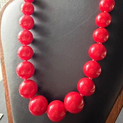Hong Kong marked red beaded statement necklace