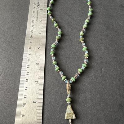 Beautiful green and blue stone type silver tone necklace