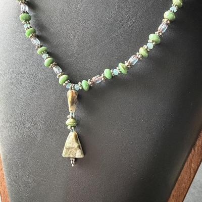 Beautiful green and blue stone type silver tone necklace