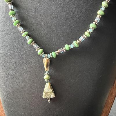 Beautiful green and blue stone type silver tone necklace