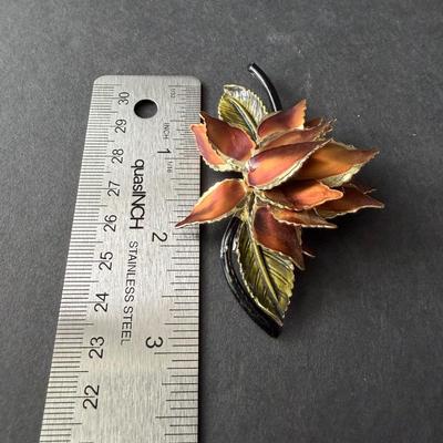 vintage 1950s-1960s brown enamel lotus flower brooch.