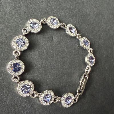 Purple gemstone silver tone rhinestone tennis bracelet