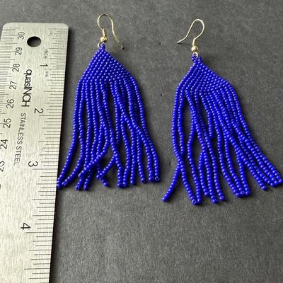 Blue beaded dangle boho style earrings