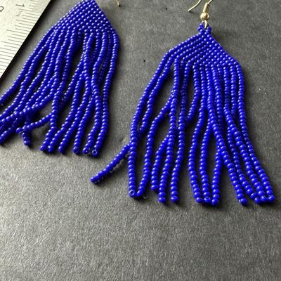 Blue beaded dangle boho style earrings