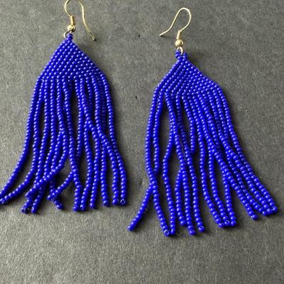 Blue beaded dangle boho style earrings