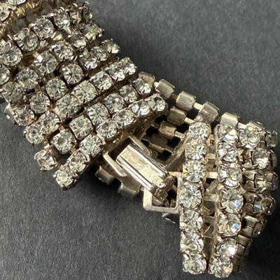 vintage silver-tone rhinestone bracelet with a snap closure