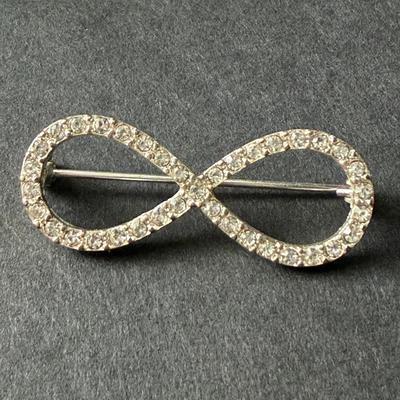 Silver tone rhinestone infinity pin vintage