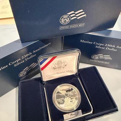 THREE Proof Silver Dollars Marines Iwo Jima Memorial