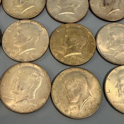 28 Kennedy Half Dollars 1965-1969 40% Silver Coins Lot