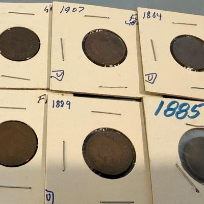 Indian Head Pennies Lot 6 Coins