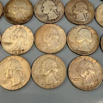 30 Silver Washington Quarters - All pre 1965 90% Coins