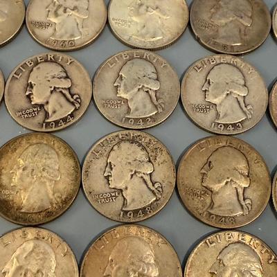 30 Silver Washington Quarters - All pre 1965 90% Coins