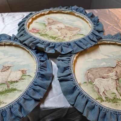 Vintage Cranston Farmlife Fabric Hoop Art Set Farm Animal Wall Decor Cottagecore