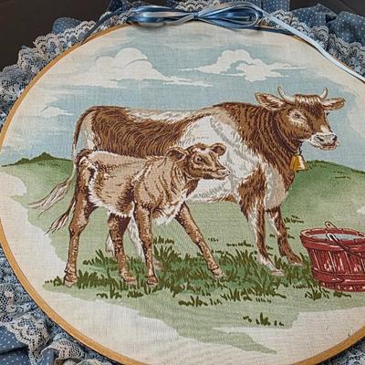 Vintage Cranston Farmlife Fabric Hoop Art Set Farm Animal Wall Decor Cottagecore