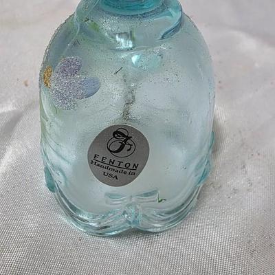 Vintage Fenton Hand-Painted Aqua Blue Opalescent Glass Bell with Floral Design – Made in USA