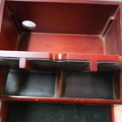 Executive Wood Dresser Valet Organizer with Drawer & Leather-Look Lining