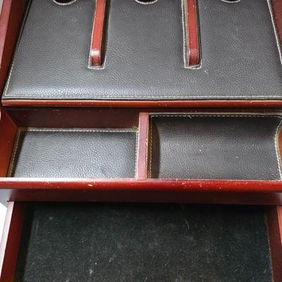 Executive Wood Dresser Valet Organizer with Drawer & Leather-Look Lining