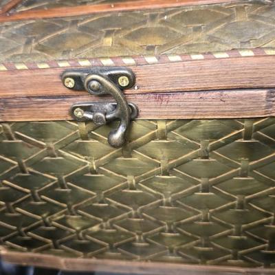 Vintage Bombay Company Woven Brass & Bentwood Curved Storage Box