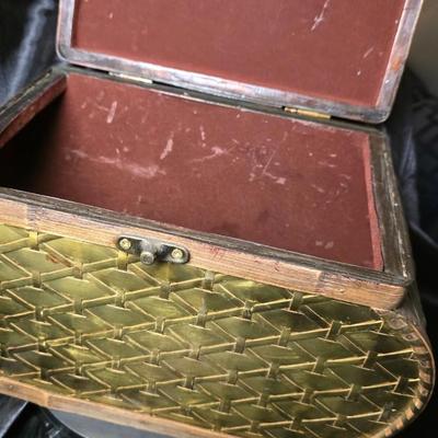 Vintage Bombay Company Woven Brass & Bentwood Curved Storage Box