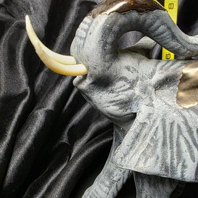 Vintage-Style Textured Gray Elephant Figurine with Raised Trunk & Gold Accents