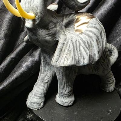 Vintage-Style Textured Gray Elephant Figurine with Raised Trunk & Gold Accents