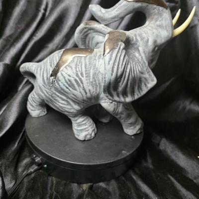 Vintage-Style Textured Gray Elephant Figurine with Raised Trunk & Gold Accents