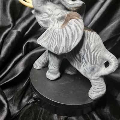 Vintage-Style Textured Gray Elephant Figurine with Raised Trunk & Gold Accents