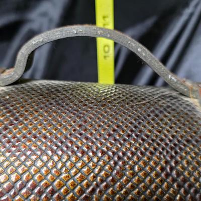 Vintage Dome-Top Wooden Treasure Chest with Faux Leather Panels & Brass-Tone Hardware