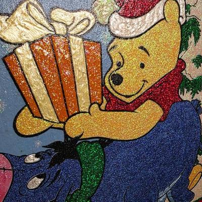 Winnie-the-Pooh & Eeyore Holiday Glitter Art — Framed 17" x 17" Wall Piece