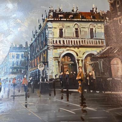 Large Original Paris Street Scene Oil Painting, Signed “Tritti” – Framed European Cityscape, 56” x 32”