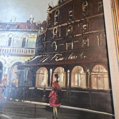 Large Original Paris Street Scene Oil Painting, Signed “Tritti” – Framed European Cityscape, 56” x 32”