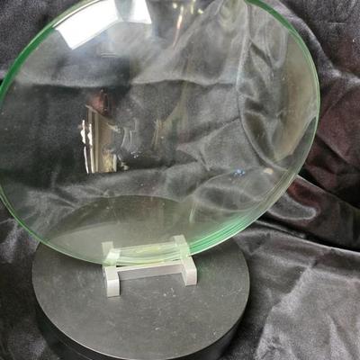 Modern Clear Art Glass Oval Sculpture on Rotating Display Stand – Contemporary Display Piece