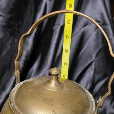 Vintage Solid Brass Floral Etched Teapot with Swing Handle