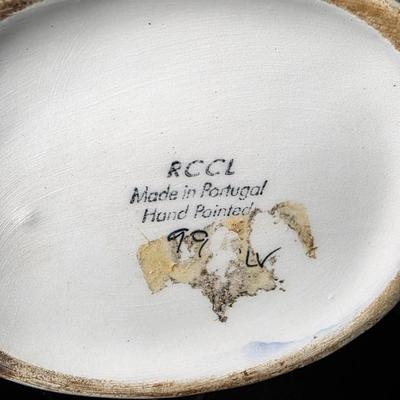 Vintage RCCL Portugal Hand-Painted Porcelain Footed Vase with Butterfly & Floral Motif