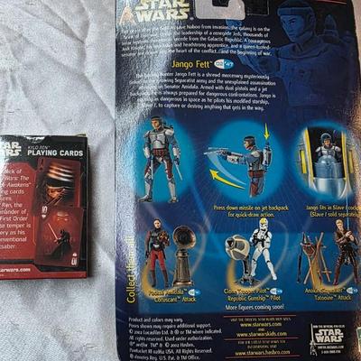 Star Wars Jango Fett Action Figure & Kylo Ren Playing Cards Bundle