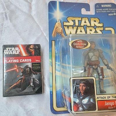 Star Wars Jango Fett Action Figure & Kylo Ren Playing Cards Bundle