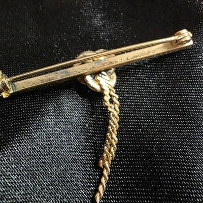 Vintage Gold Tone Love Knot Tie Tack Pin with Chain and Bar - Diamond Accent