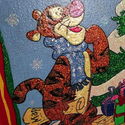 Winnie-the-Pooh, Tigger & Piglet Holiday Glitter Art — 17" x 17" Framed Wall Décor