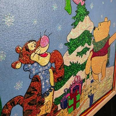 Winnie-the-Pooh, Tigger & Piglet Holiday Glitter Art — 17" x 17" Framed Wall Décor