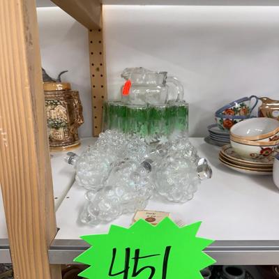 Sale Photo Thumbnail #777: Iridescent grape glasses, green pitcher and glass set