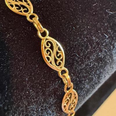 8” 14k Yellow Gold Filigree Bracelet Made in Italy 3 grams