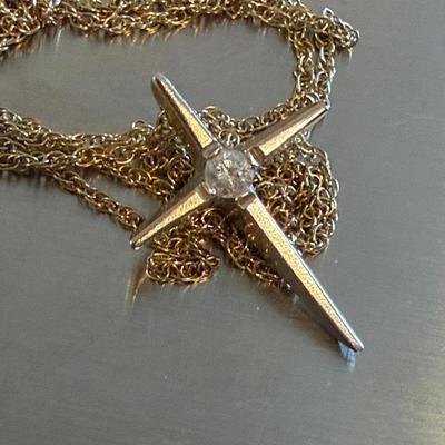 Cross Pendant w/ Stone and 18” Gold Chain