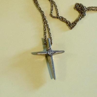 Cross Pendant w/ Stone and 18” Gold Chain