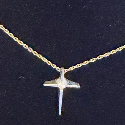 Cross Pendant w/ Stone and 18” Gold Chain